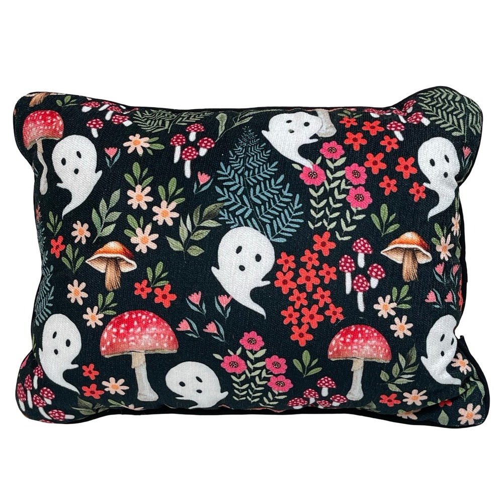 Well Dressed Home‎ Ghost Mushroom Floral Pillow Black Halloween Spooky Decor